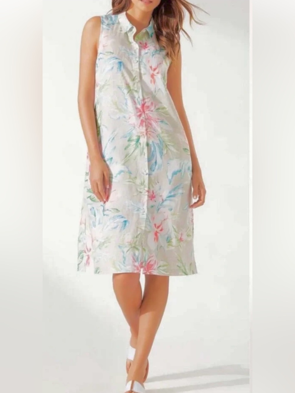 Like New Tommy Bahama Maya Meadows Linen Shirt Dress in Khaki Sand, size Large